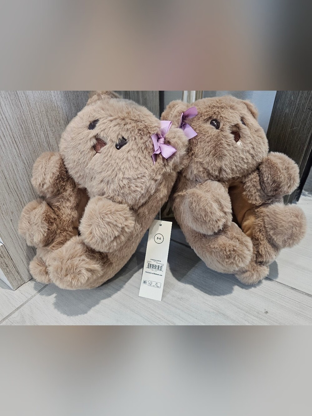 Plush Brown Cozy Brown Bear Slippers Size 5/6 New